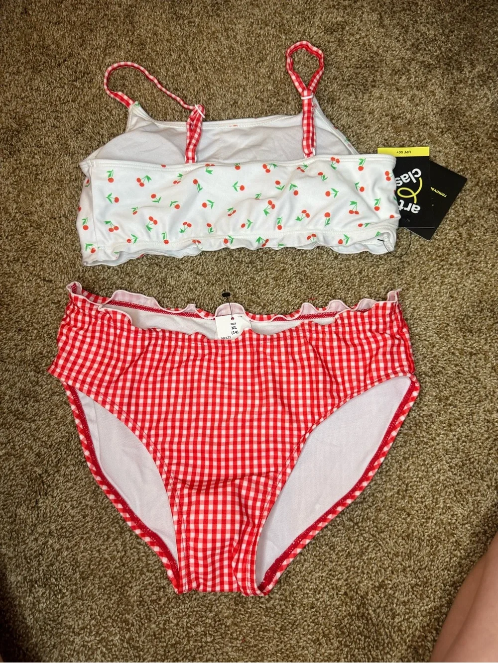 New girls art class two piece cherry swimsuit size girls L